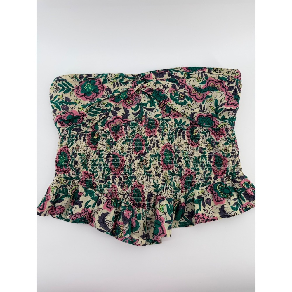 Free‎ People Smocked Tube Top Womens Medium Floral Boho Bandeau Ruffle Hem